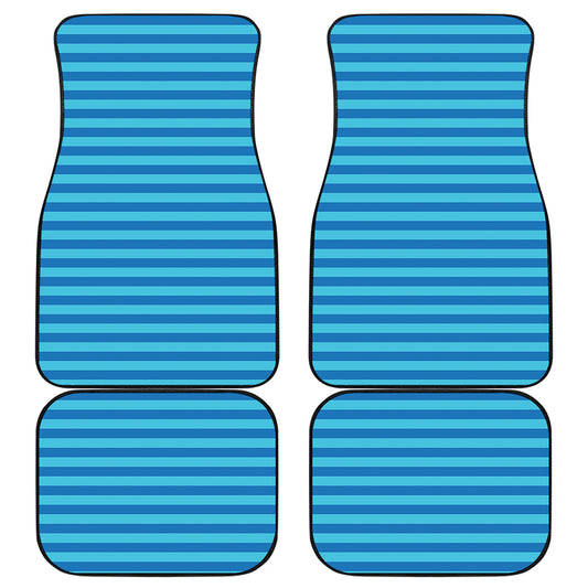 Blue Striped Pattern Print Front and Back Car Floor Mats
