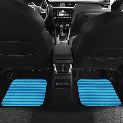 Blue Striped Pattern Print Front and Back Car Floor Mats