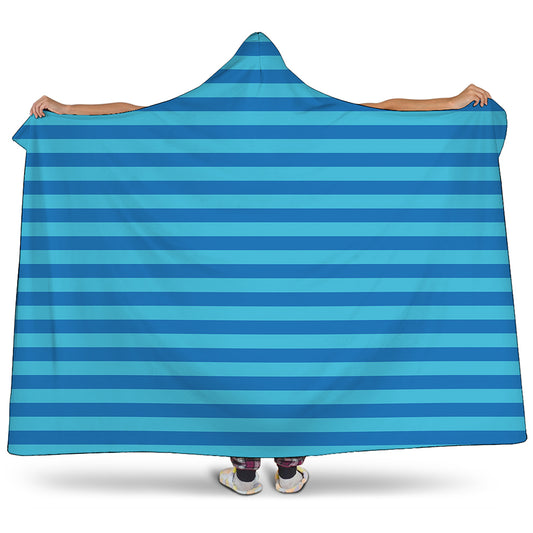 Blue Striped Pattern Print Hooded Blanket