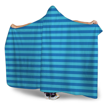 Blue Striped Pattern Print Hooded Blanket