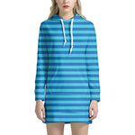Blue Striped Pattern Print Hoodie Dress