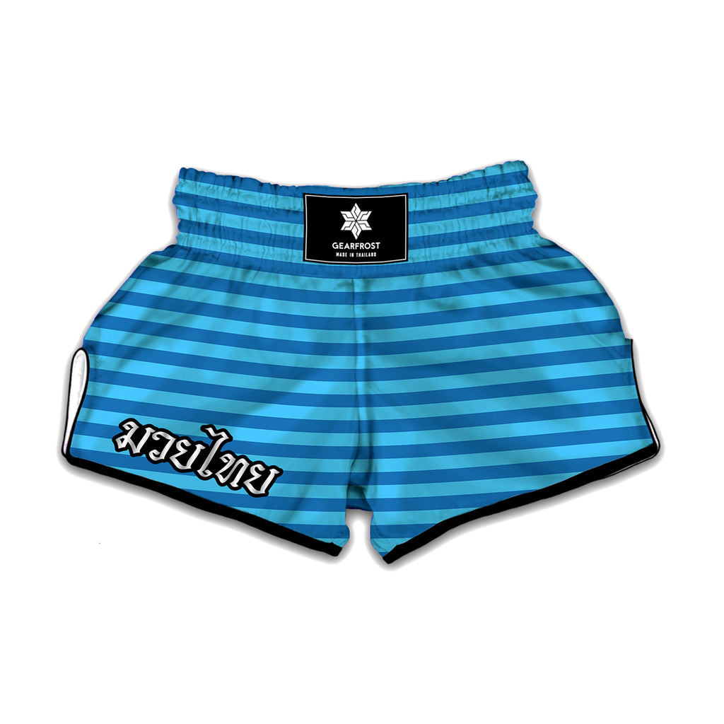 Blue Striped Pattern Print Muay Thai Boxing Shorts