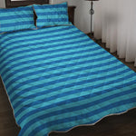 Blue Striped Pattern Print Quilt Bed Set
