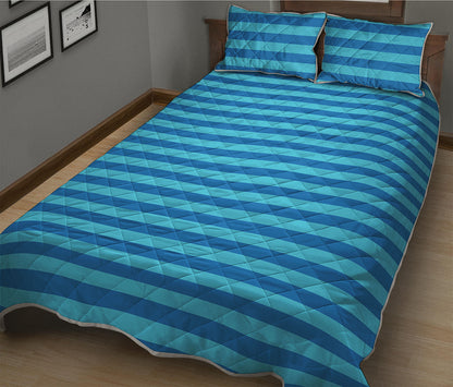 Blue Striped Pattern Print Quilt Bed Set