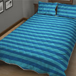 Blue Striped Pattern Print Quilt Bed Set