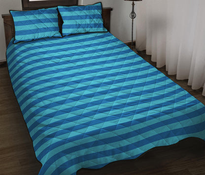 Blue Striped Pattern Print Quilt Bed Set