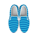 Blue Striped Pattern Print White Slip On Shoes