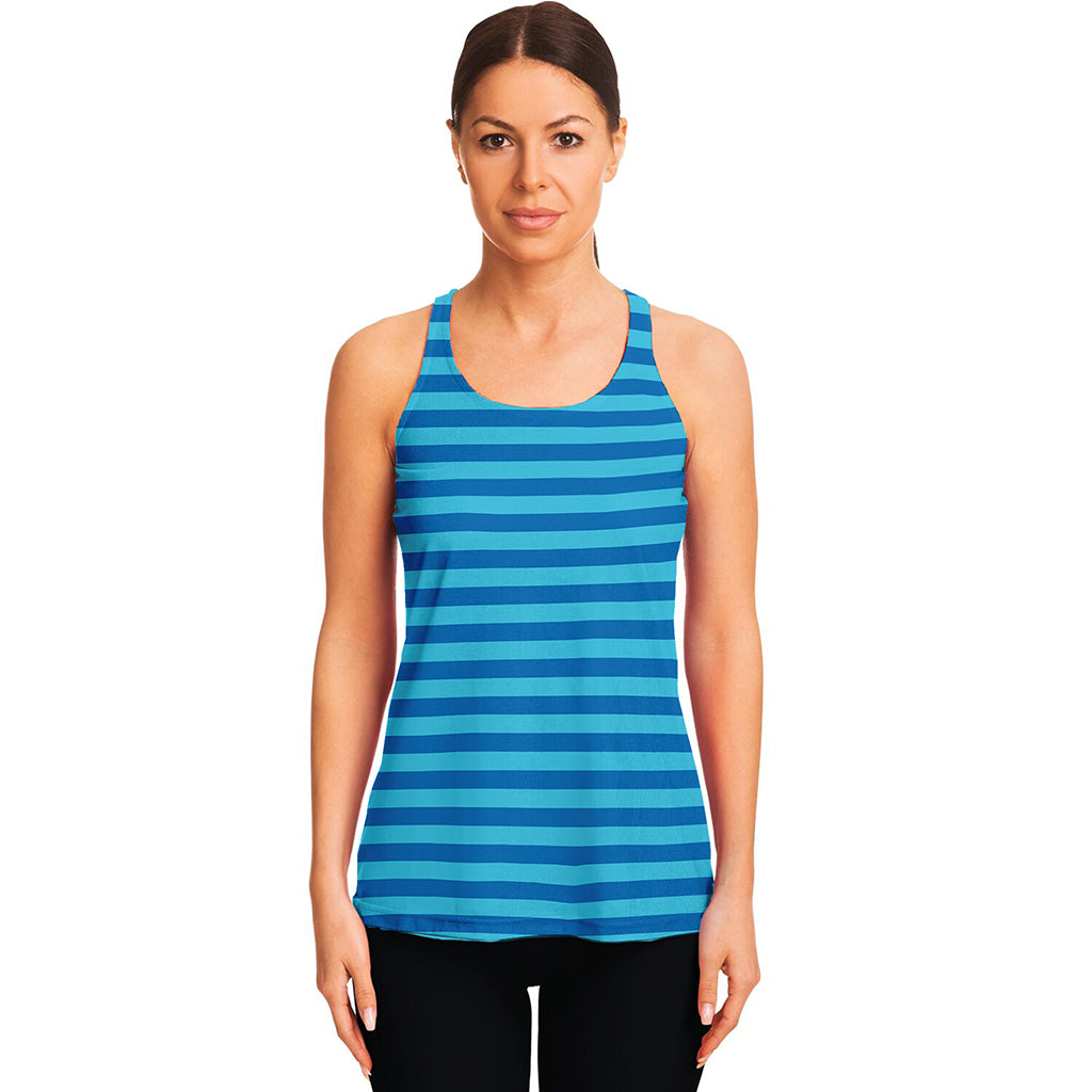 Blue Striped Pattern Print Women's Racerback Tank Top