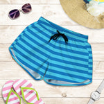 Blue Striped Pattern Print Women's Shorts