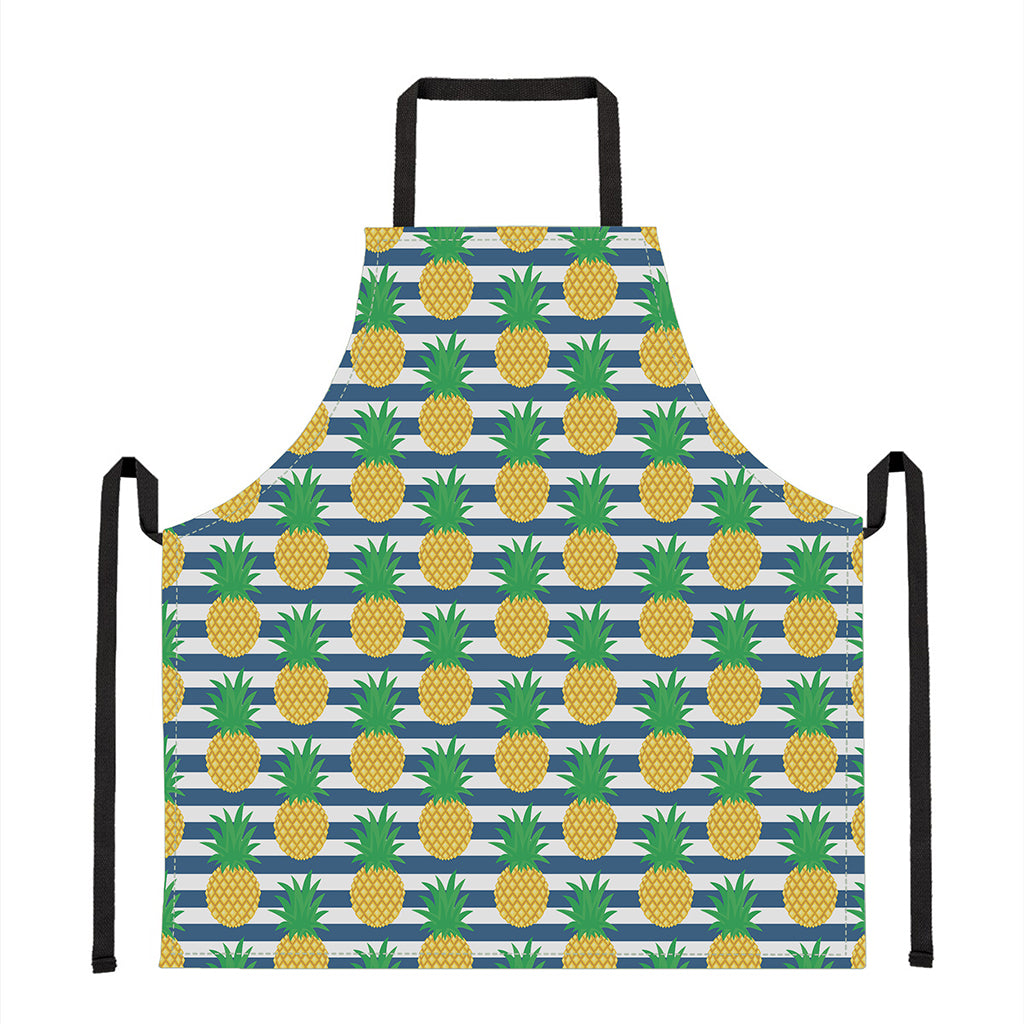 Blue Striped Pineapple Pattern Print Apron