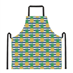 Blue Striped Pineapple Pattern Print Apron