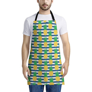 Blue Striped Pineapple Pattern Print Apron