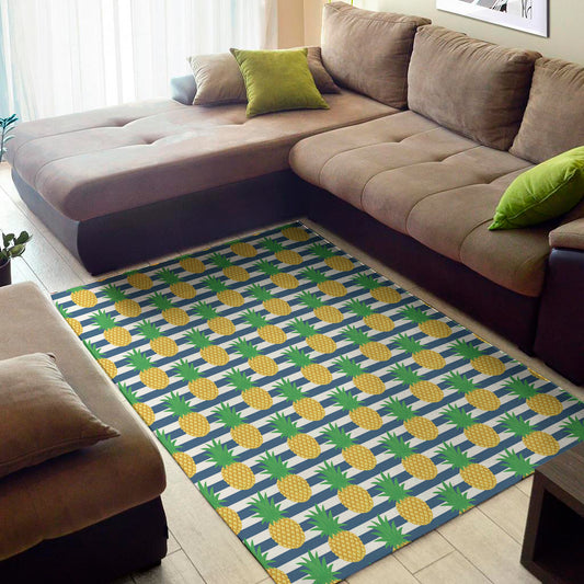 Blue Striped Pineapple Pattern Print Area Rug