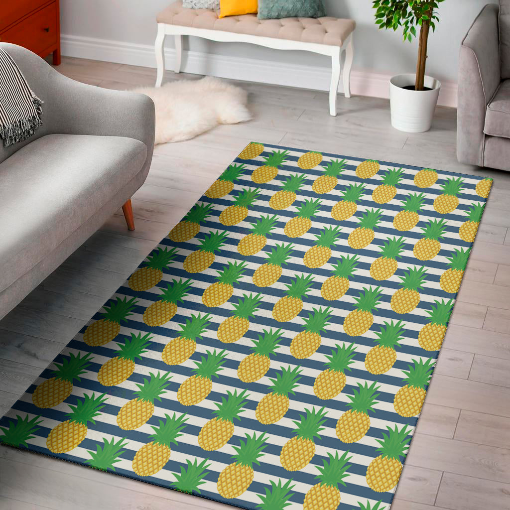 Blue Striped Pineapple Pattern Print Area Rug