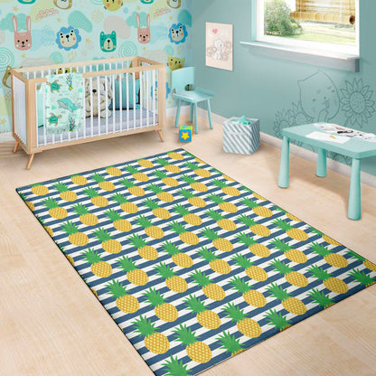Blue Striped Pineapple Pattern Print Area Rug