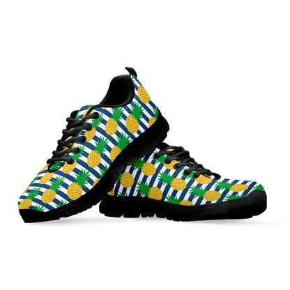 Blue Striped Pineapple Pattern Print Black Sneakers