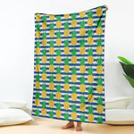 Blue Striped Pineapple Pattern Print Blanket