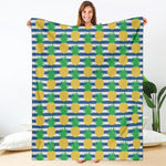 Blue Striped Pineapple Pattern Print Blanket