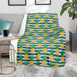 Blue Striped Pineapple Pattern Print Blanket