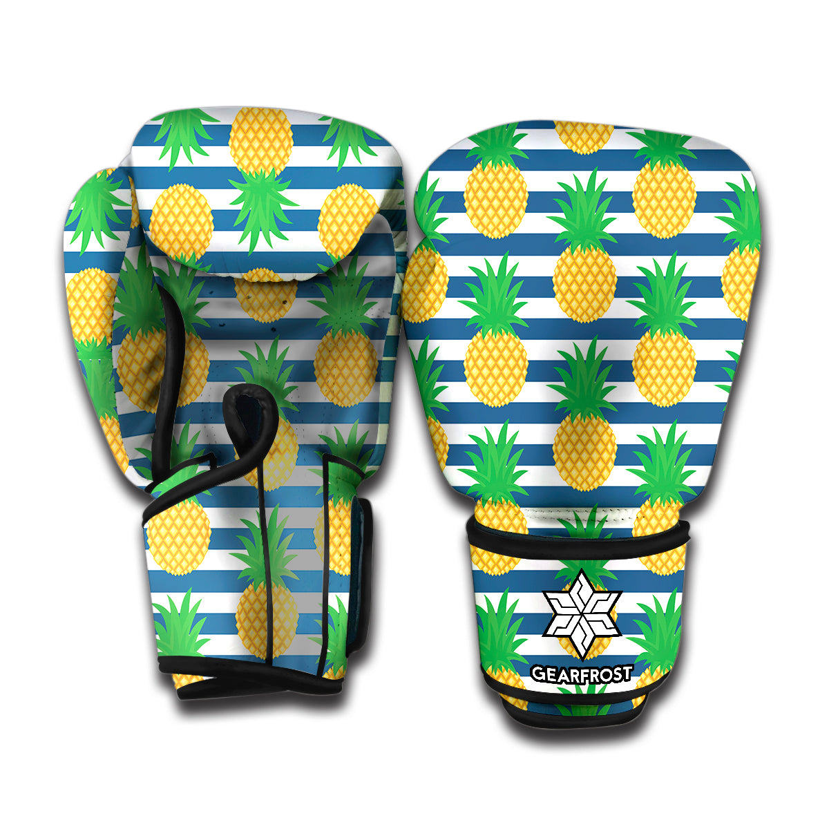 Blue Striped Pineapple Pattern Print Boxing Gloves