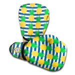 Blue Striped Pineapple Pattern Print Boxing Gloves