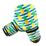 Blue Striped Pineapple Pattern Print Boxing Gloves