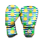 Blue Striped Pineapple Pattern Print Boxing Gloves