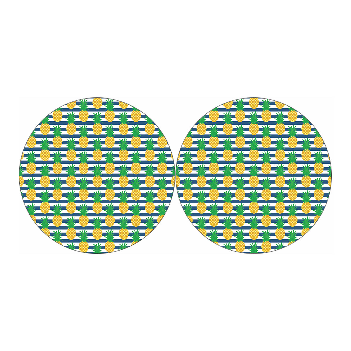 Blue Striped Pineapple Pattern Print Car Coasters