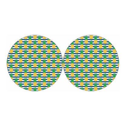 Blue Striped Pineapple Pattern Print Car Coasters
