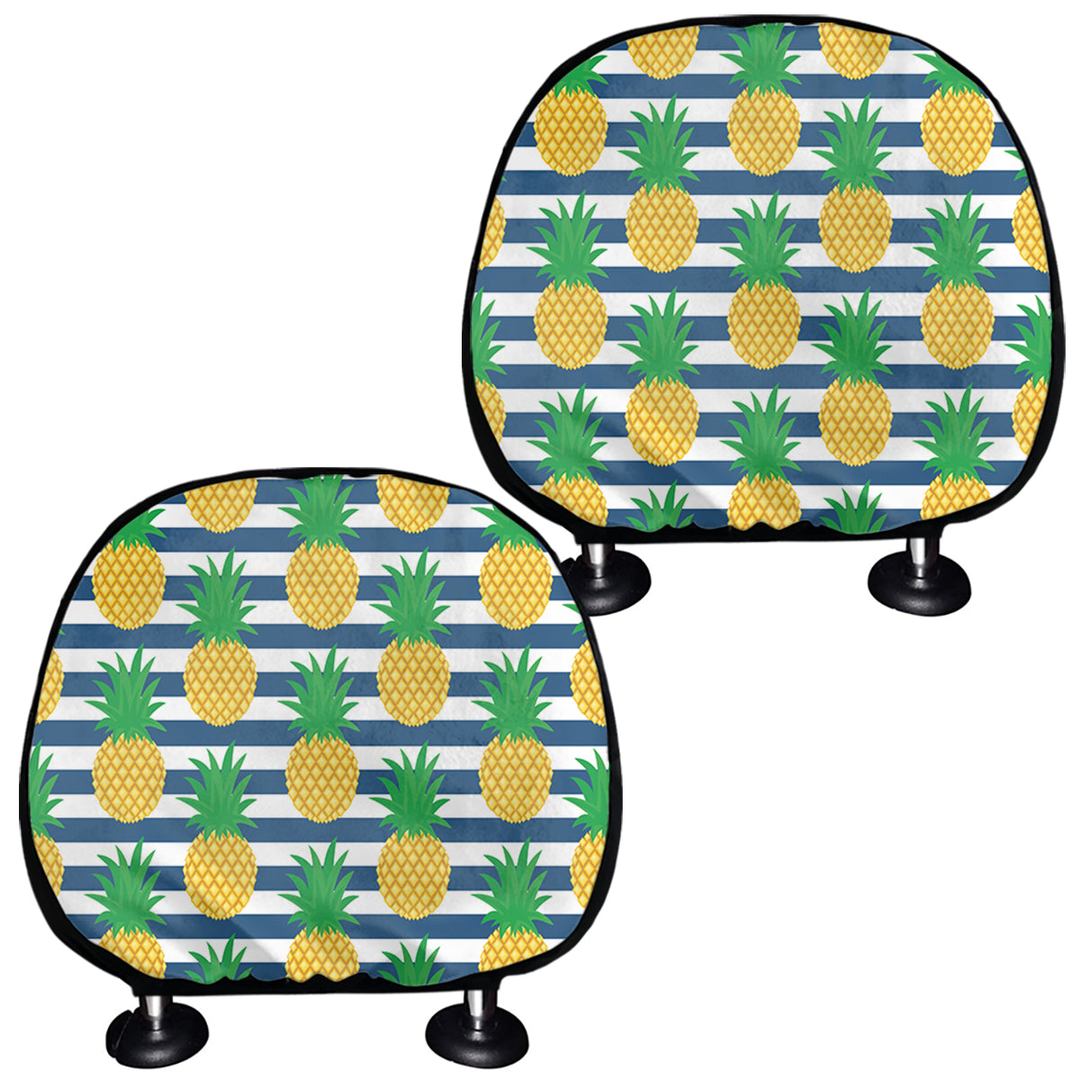Blue Striped Pineapple Pattern Print Car Headrest Covers