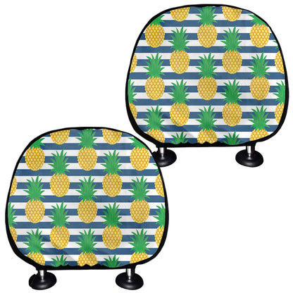 Blue Striped Pineapple Pattern Print Car Headrest Covers