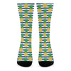 Blue Striped Pineapple Pattern Print Crew Socks