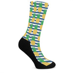 Blue Striped Pineapple Pattern Print Crew Socks