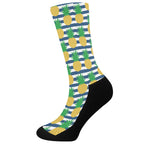 Blue Striped Pineapple Pattern Print Crew Socks