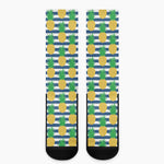 Blue Striped Pineapple Pattern Print Crew Socks