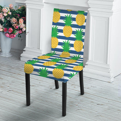 Blue Striped Pineapple Pattern Print Dining Chair Slipcover