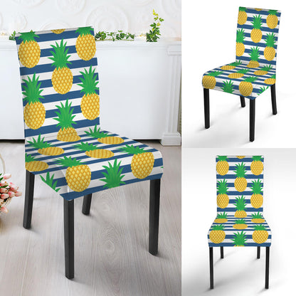 Blue Striped Pineapple Pattern Print Dining Chair Slipcover