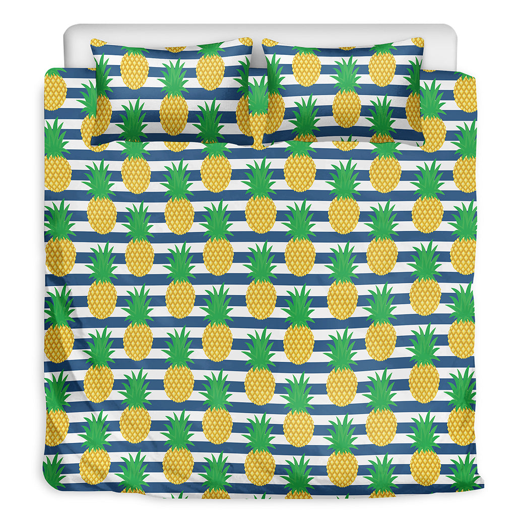 Blue Striped Pineapple Pattern Print Duvet Cover Bedding Set