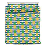 Blue Striped Pineapple Pattern Print Duvet Cover Bedding Set