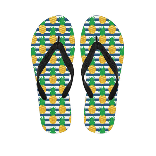 Blue Striped Pineapple Pattern Print Flip Flops