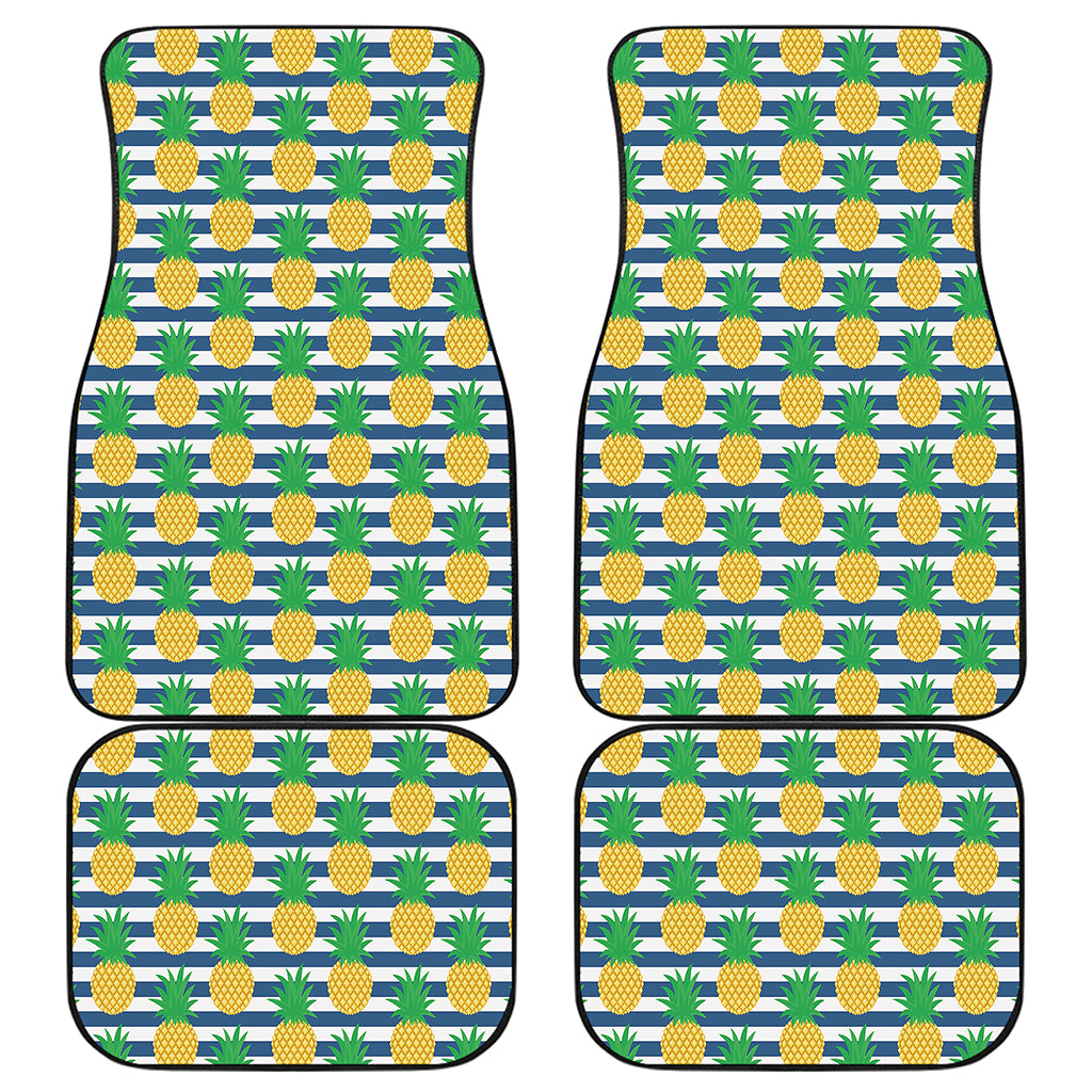 Blue Striped Pineapple Pattern Print Front and Back Car Floor Mats
