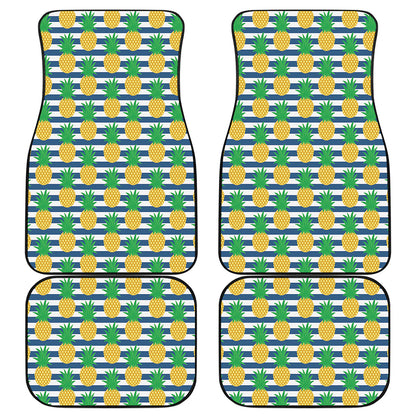 Blue Striped Pineapple Pattern Print Front and Back Car Floor Mats