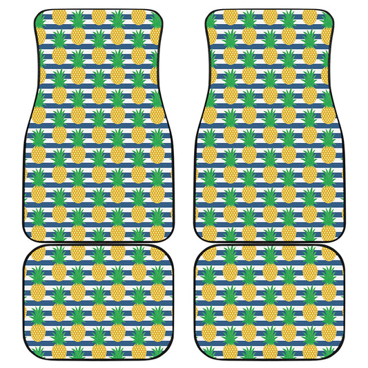 Blue Striped Pineapple Pattern Print Front and Back Car Floor Mats