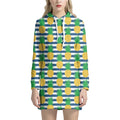 Blue Striped Pineapple Pattern Print Pullover Hoodie Dress