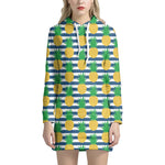 Blue Striped Pineapple Pattern Print Hoodie Dress
