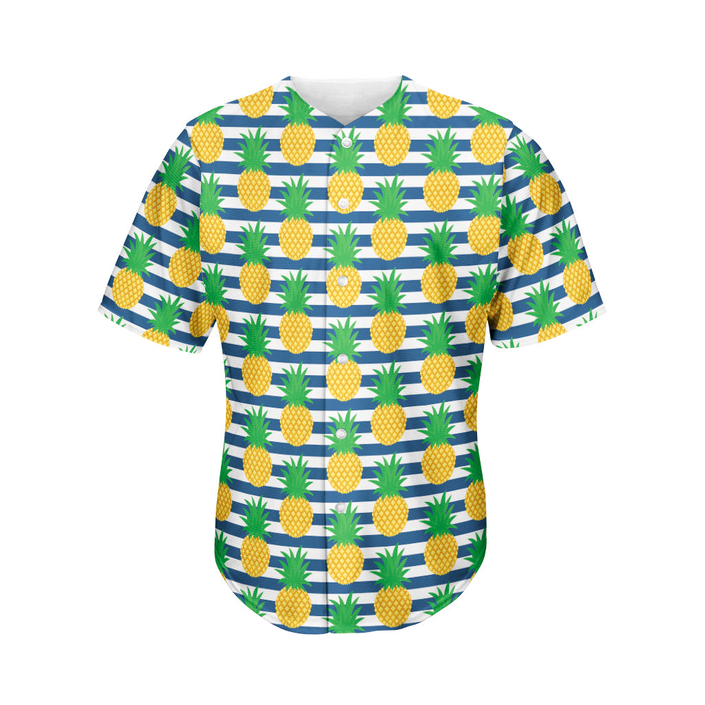 Blue Striped Pineapple Pattern Print Men's Baseball Jersey