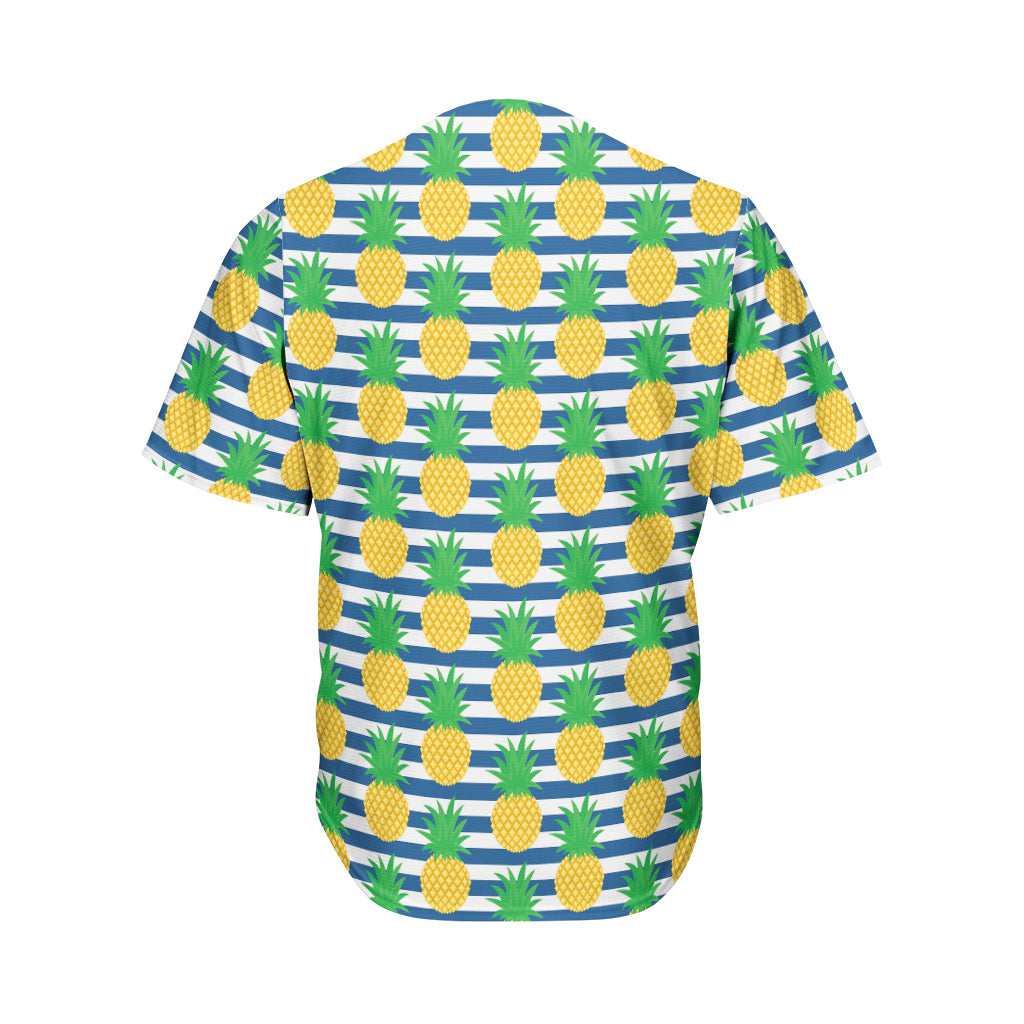 Blue Striped Pineapple Pattern Print Men's Baseball Jersey