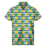 Blue Striped Pineapple Pattern Print Men's Short Sleeve Shirt