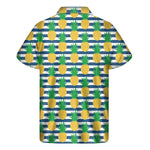 Blue Striped Pineapple Pattern Print Men's Short Sleeve Shirt