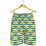 Blue Striped Pineapple Pattern Print Men's Shorts
